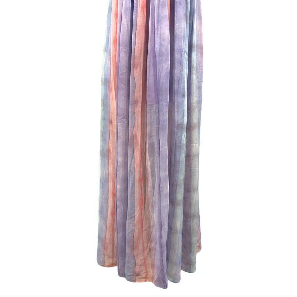 Ever After Pastel Watercolor Deep V-Neck Sheer Tulle Maxi Dress Sz S - Picture 4 of 16